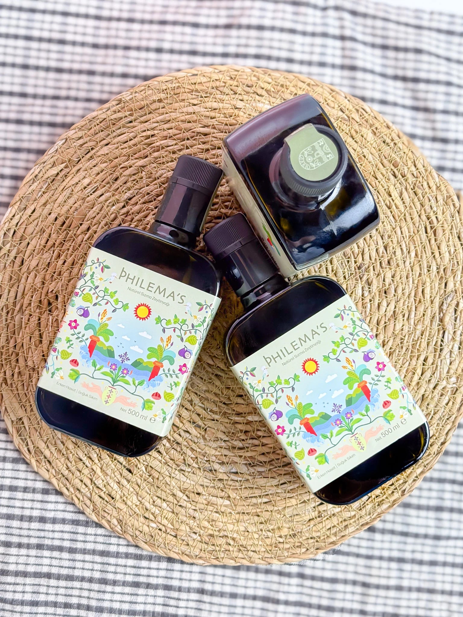 Philema's erken hasat soğuk sıkım memecik natürel sızma zeytinyağı 3lü premium cam şişe set 3x500 ML hediyelik