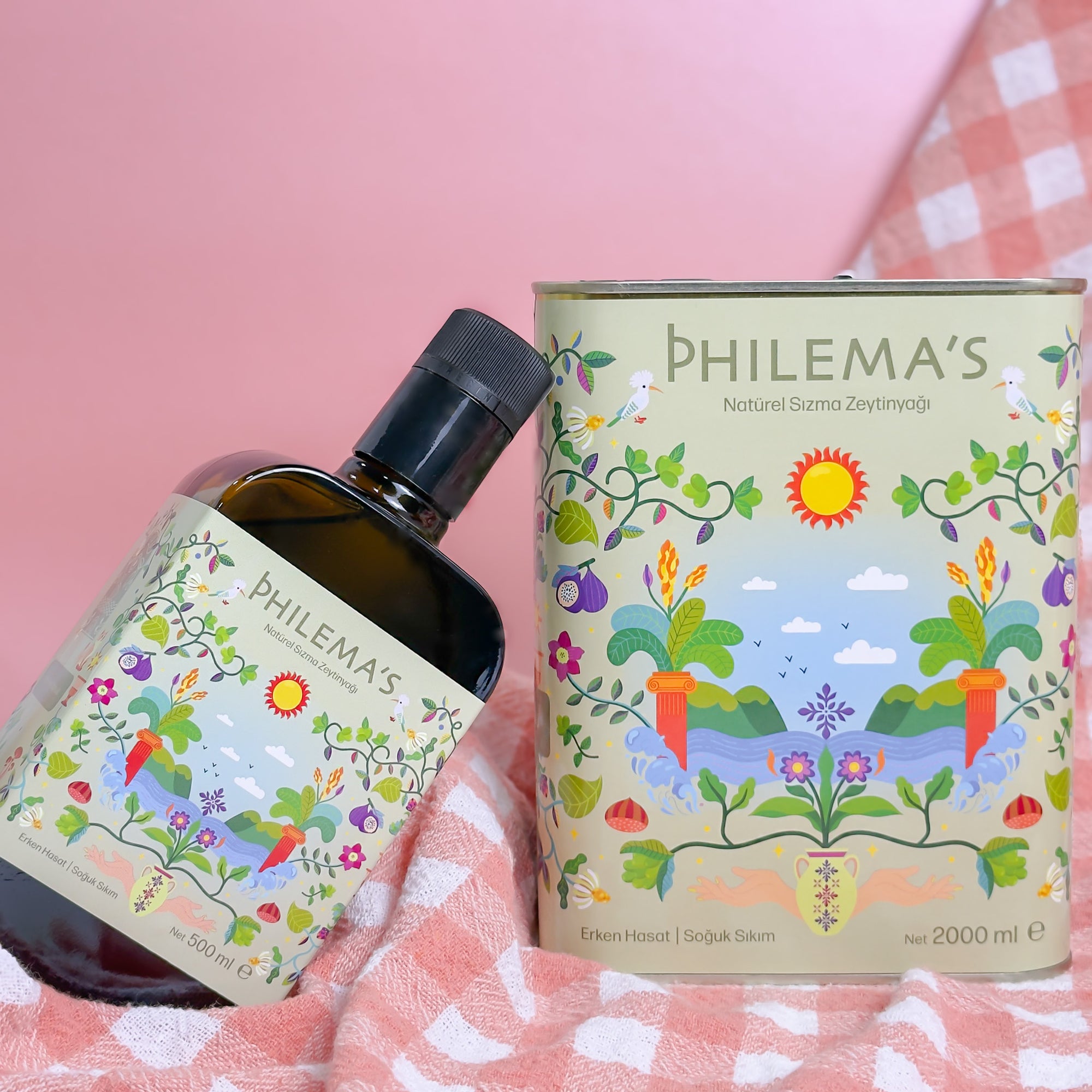 Philema’s erken hasat soğuk sıkım zeytinyağı şişe ve teneke setleri tek şişe ve teneke