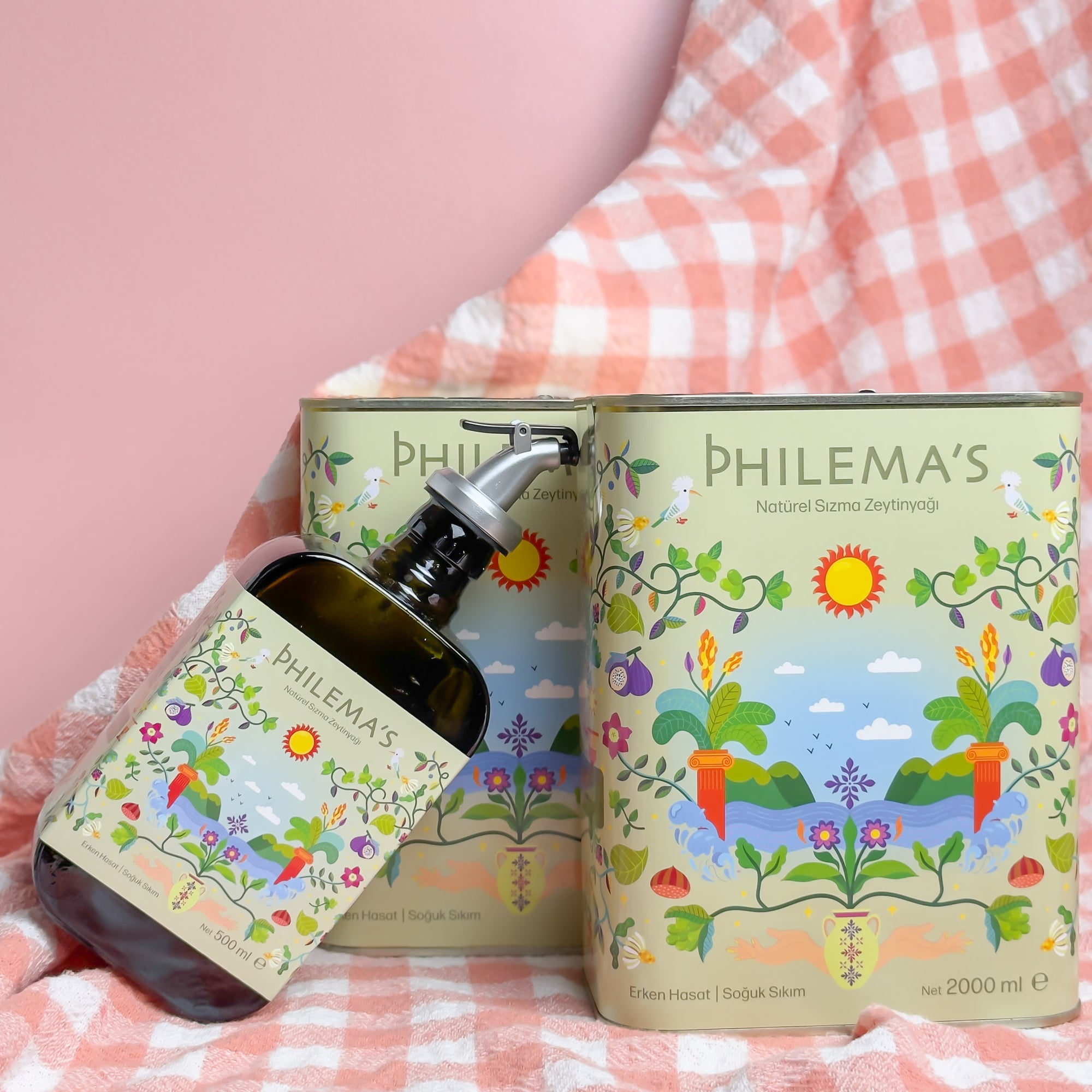 Philema’s zeytinyağı seti – yağdanlık cam şişe ve teneke ambalaj