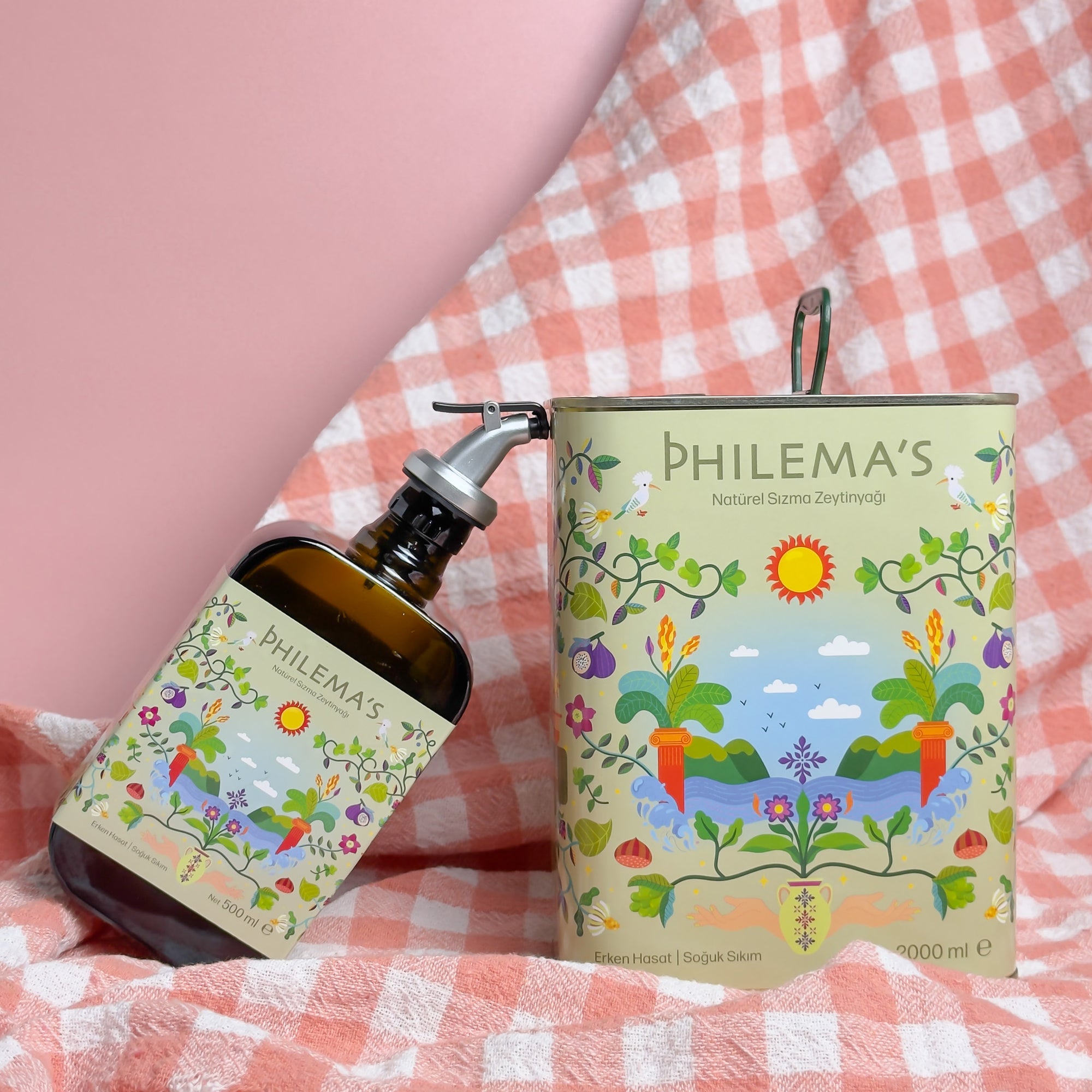 Philema’s erken hasat soğuk sıkım zeytinyağı yağdanlık şişe ve teneke seti