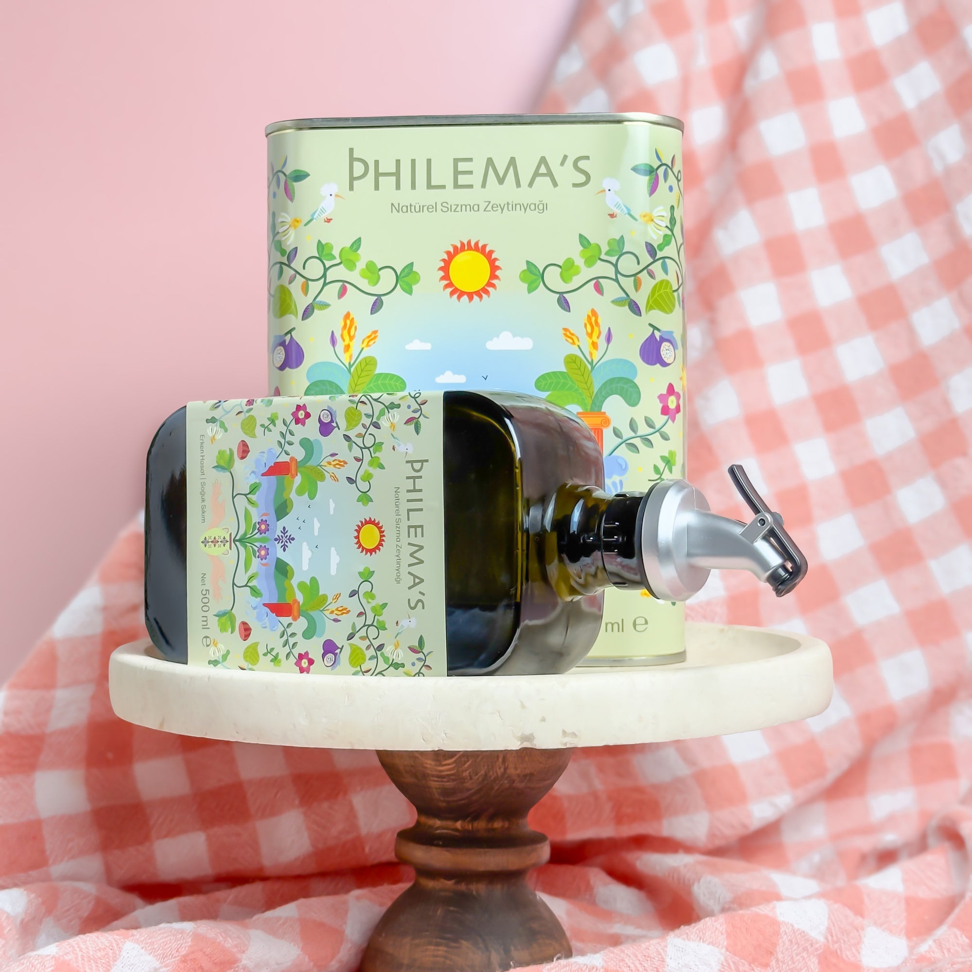 Philema’s zeytinyağı seti – yağdanlık cam şişe ve teneke ambalaj