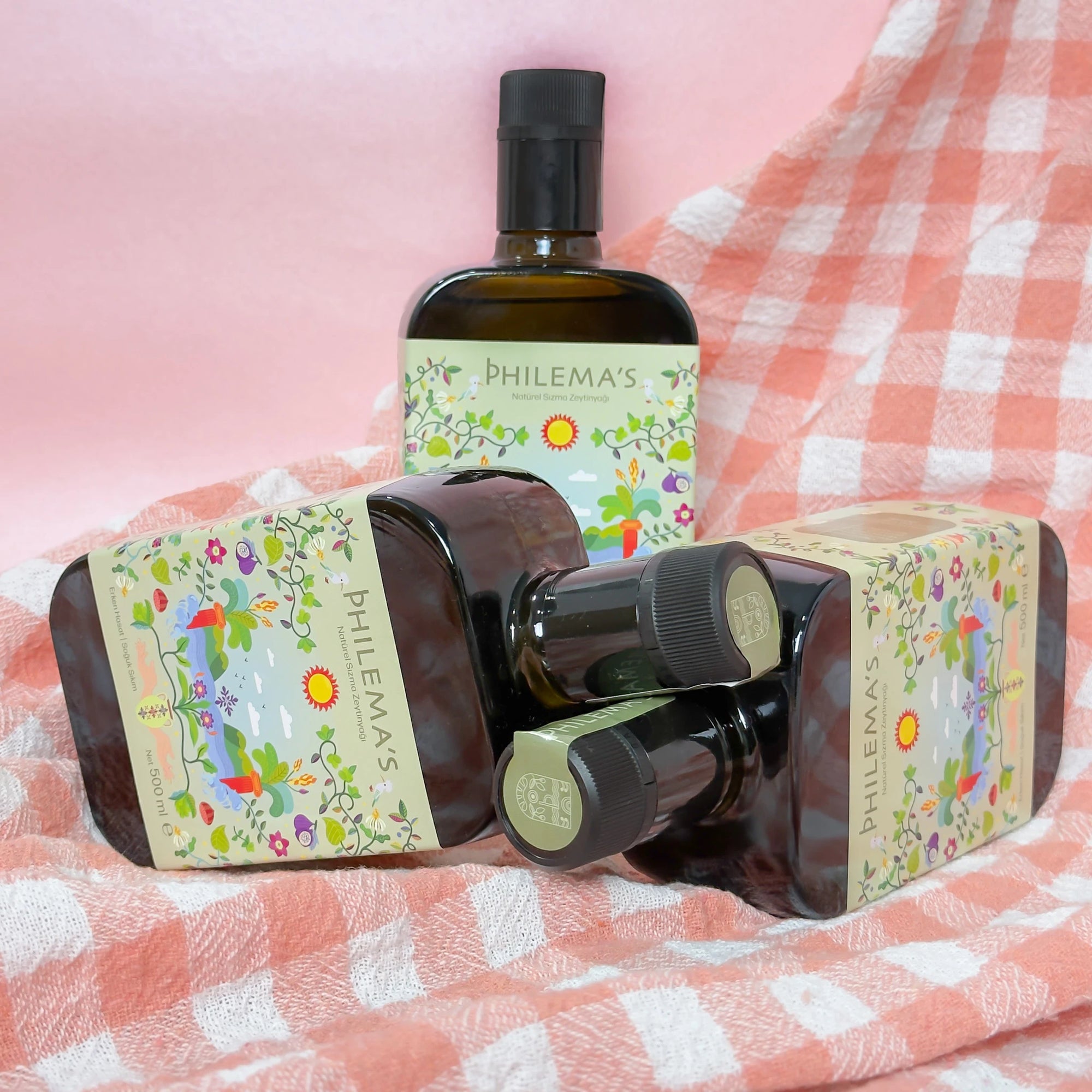 Philema’s 3’lü 500 ml cam şişe erken hasat soğuk sıkım zeytinyağı seti