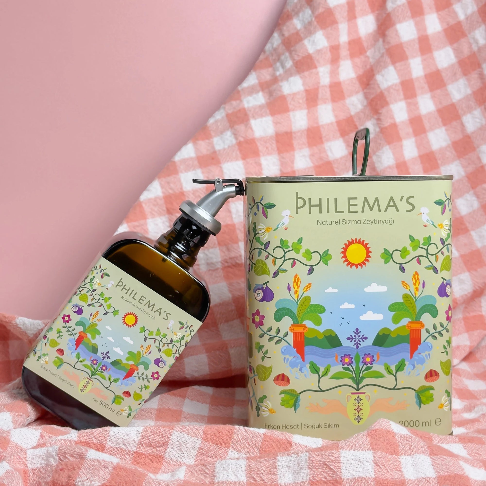 Philema’s erken hasat soğuk sıkım zeytinyağı yağdanlık şişe ve teneke seti